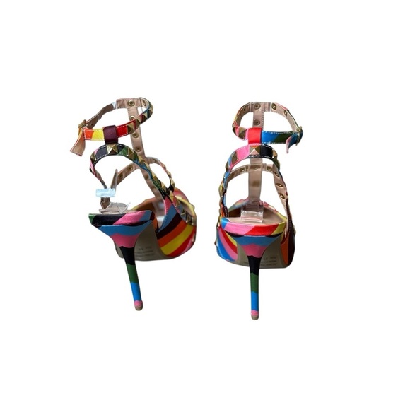 Wild Diva Striped Studded High Heel Pointed Toe Pumps Size 5.5 Rainbow Pride EUC - Picture 5 of 9